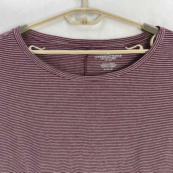 American Eagle Top Womens Size M Mauve White Striped Short Sleeves Linen Blend - Picture 2 of 7
